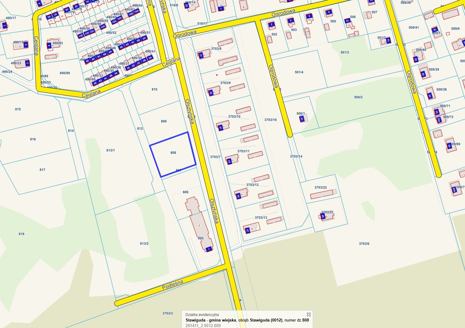 Stawiguda dz. 807 i 808 mapa